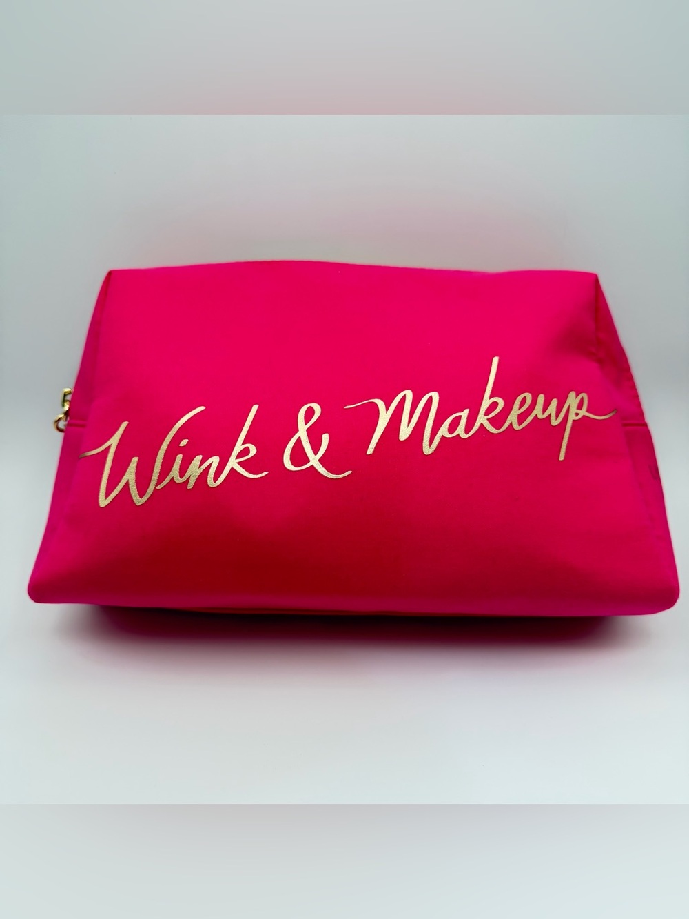 Lancome Hot Pink 'Wink & Makeup' Cosmetic Pouch with Gold Script